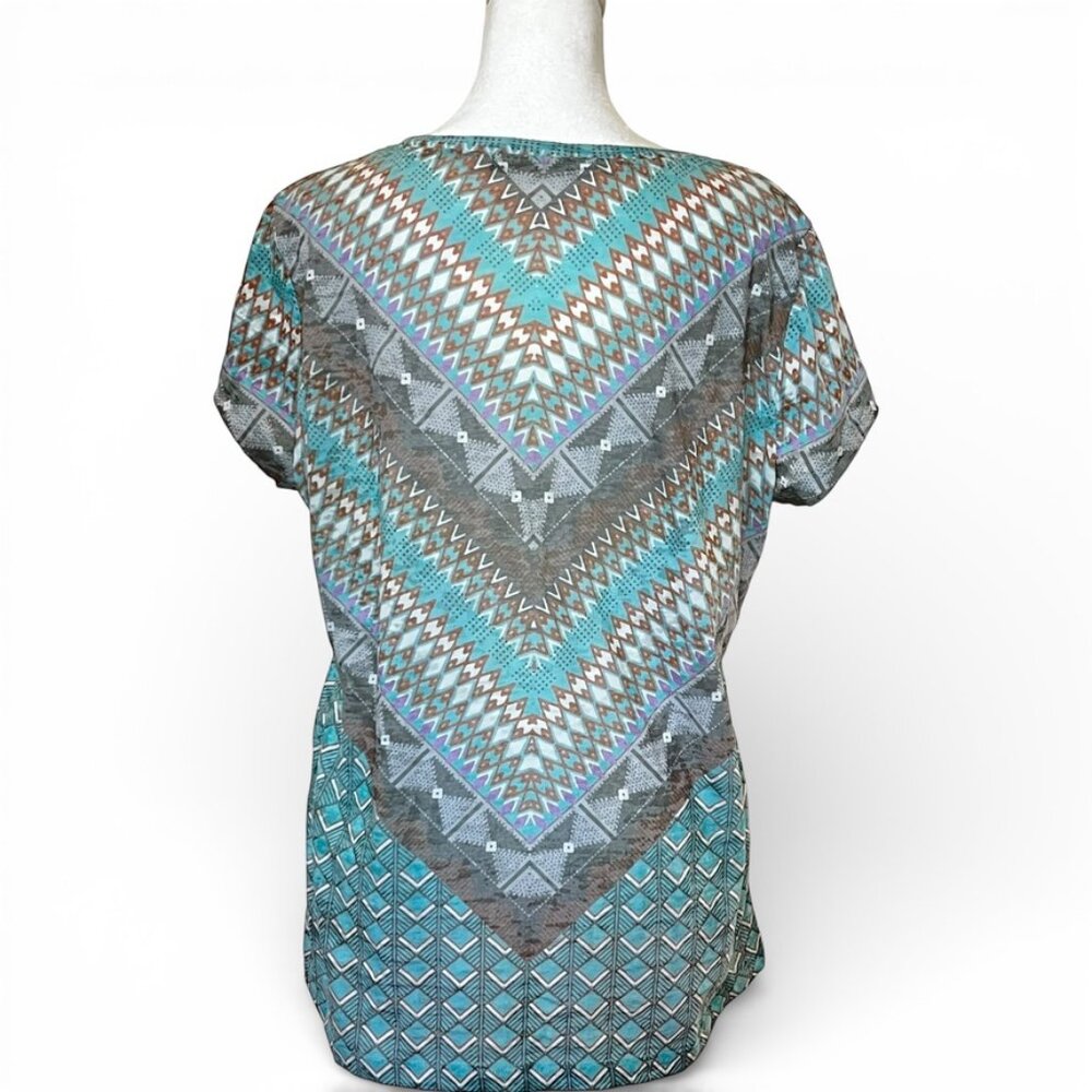 Prana XL Geo Print Hiking Top Teal REIcore Gorpcore Trail Active Tee - Picture 5 of 8